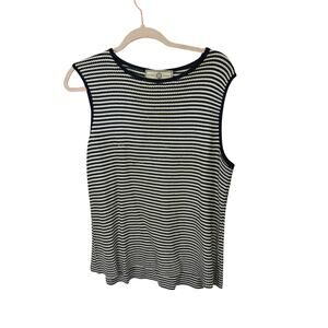 St John Sport Navy Cream Knit Striped Sleeveless Top L Vintage Santana